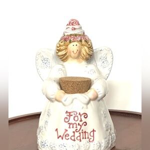 Vintage Ceramic Angel Wedding Fund Jar “For‎ My Wedding” Keepsake / Cork Stopper